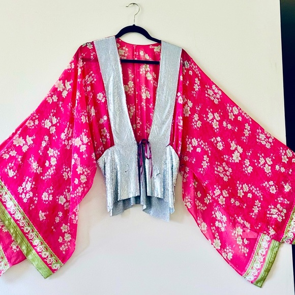 Vintage Hermes Scarf- Based Blouse. Silver facing Tie frontwith. - Picture 1 of 7